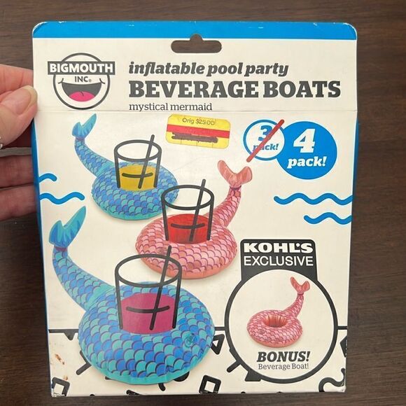 Mermaid NWT 4 pack inflatable drink holders that float in your pool never opened - Picture 2 of 6